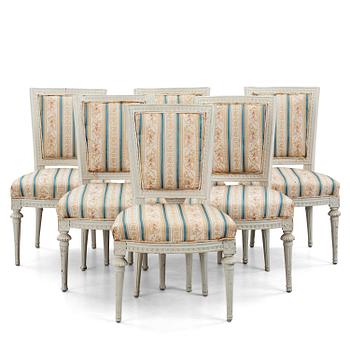 77. A set of six late Gustavian chairs by E. Ståhl (master in Stockholm 1794-1820).