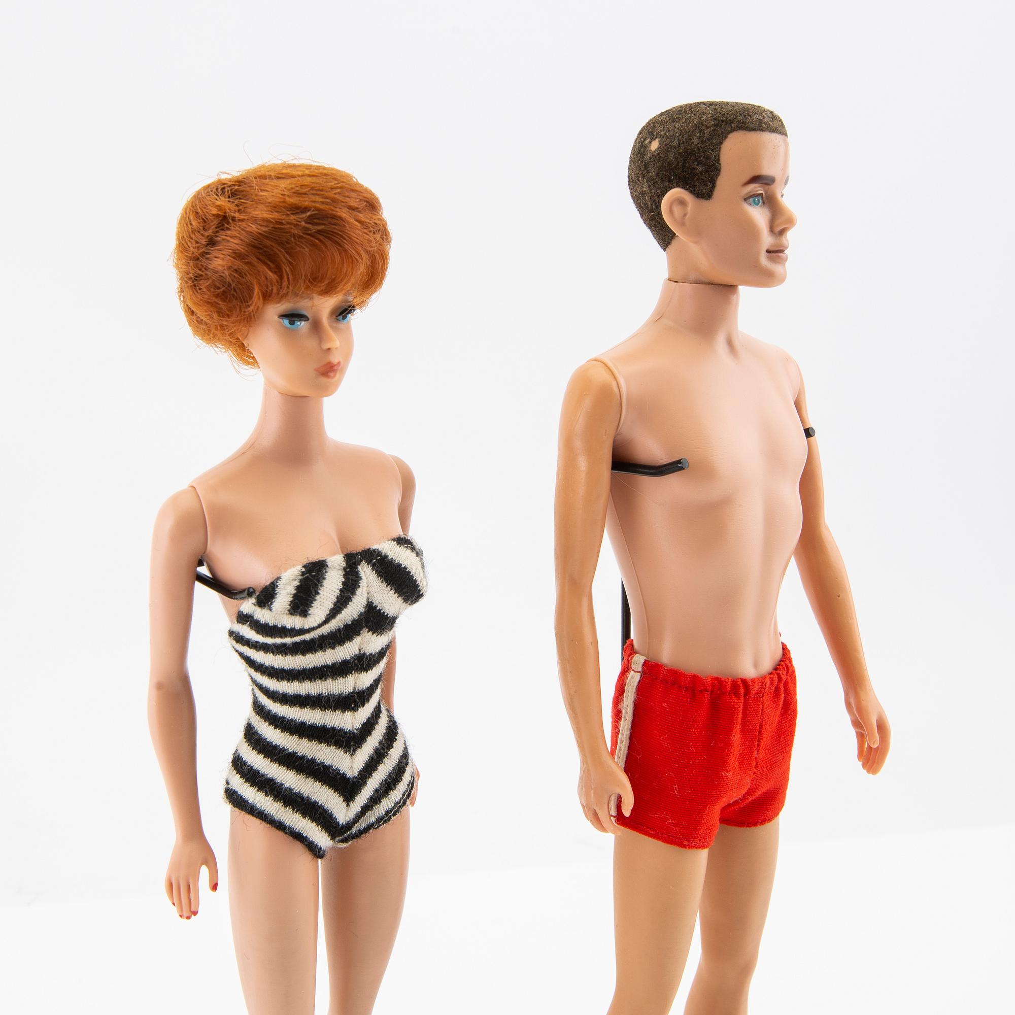 Barbie and Ken, dolls 2 pcs. and clothes, vintage, "Barbie Bubblecut" Mattel 1961. "Ken" Mattel 1961.