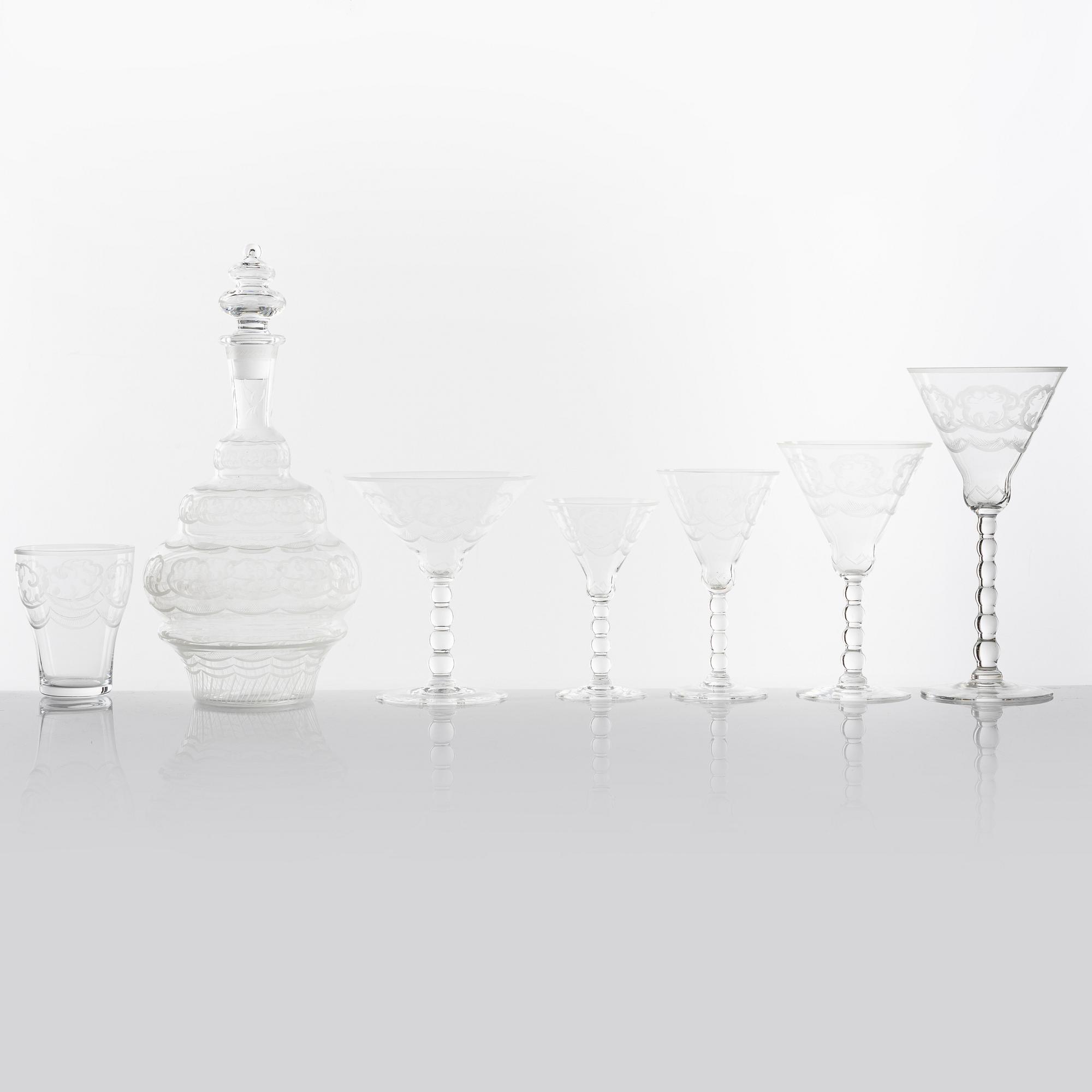 Simon Gate, glasservis, 46 delar, "Molnet", Orrefors.