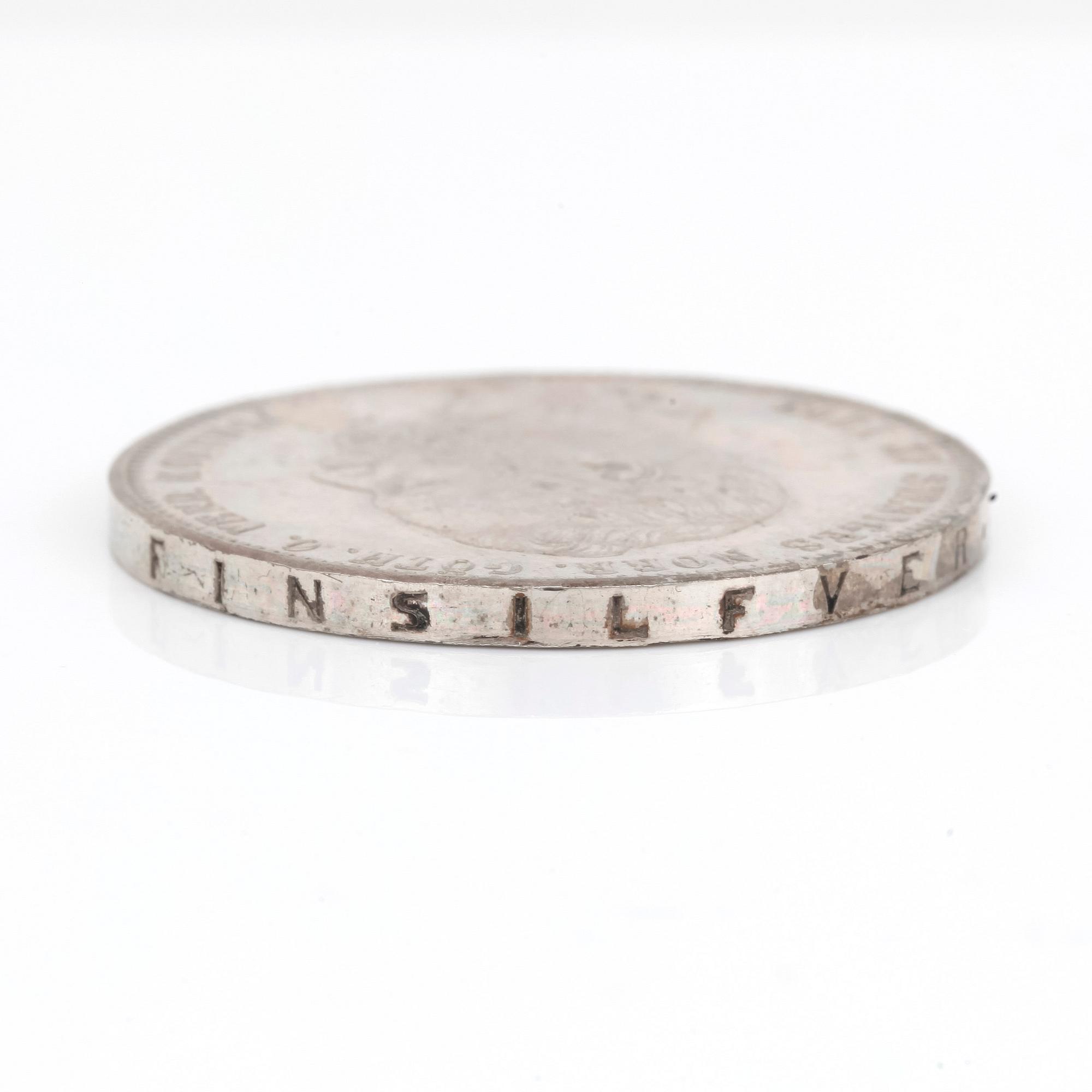 SILVERMYNT, 2 Riksdaler Riksmynt, Karl XV av Sverige o Norge 1864. Vikt ca 17 gram.