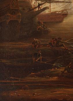 Hamnbild med Villa Medici och handelsmän.