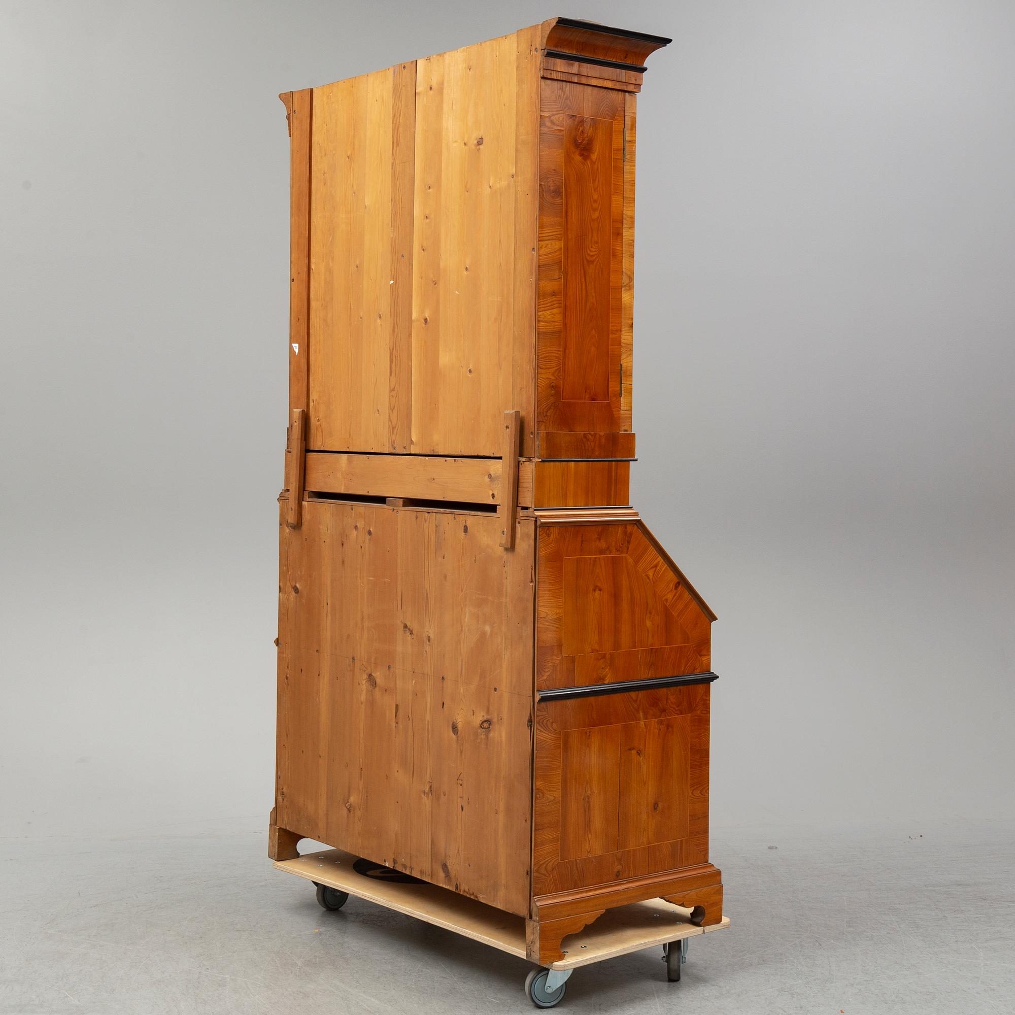 A partly 18th Century elm veneered writing cabinet.