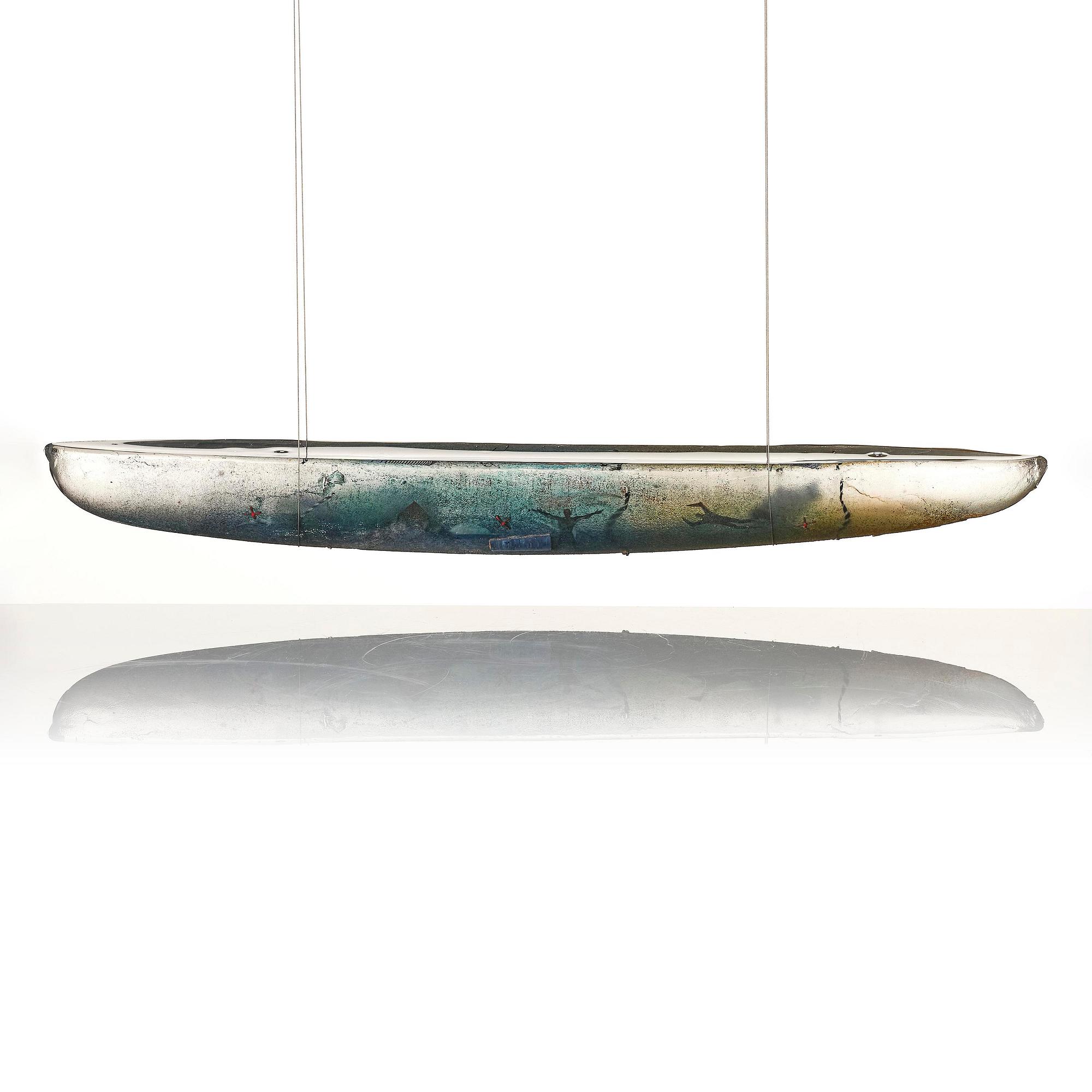 Bertil Vallien, a sand cast glass sculpture of a boat, Kosta Boda, Sweden 1991.
