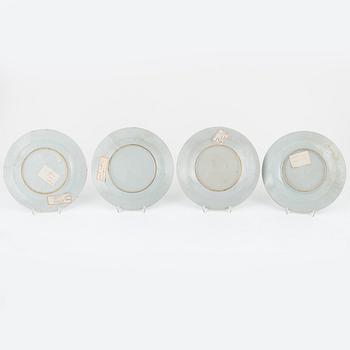 Twelve Famille Rose plates and two small plates, China, Qianlong (1736-95).