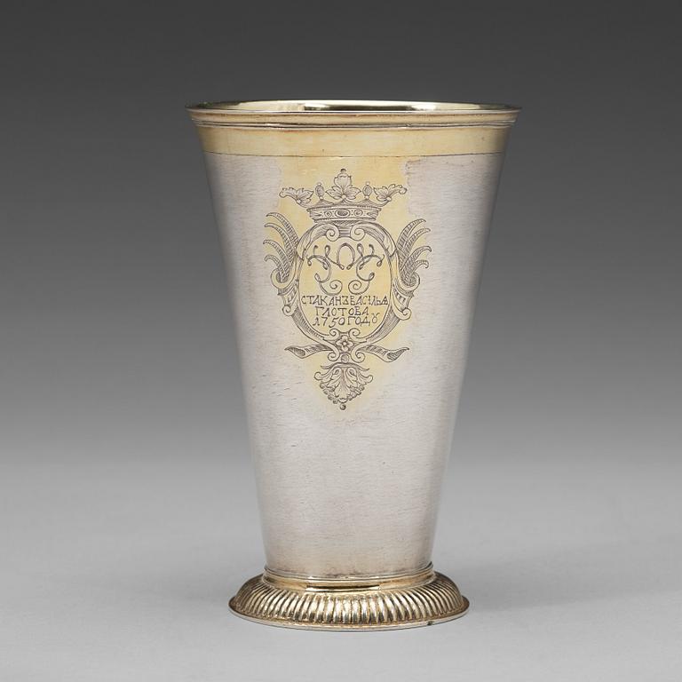 A Baltic 18th century parcel-gilt beaker, mark of Johann Christoffer von Haven, Narva (1729-1759).