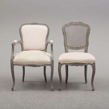 A rococo style armchair and chair, 21th century.