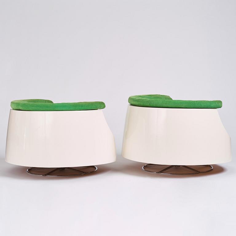 Gillis Lundgren, a pair of 'Sirius' swivel base easy chairs, IKEA, Sweden, 1970s.