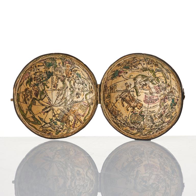 A German 2 ½-inch pocket globe with case by Johann Baptist Homann, Nuremberg, circa 1710.