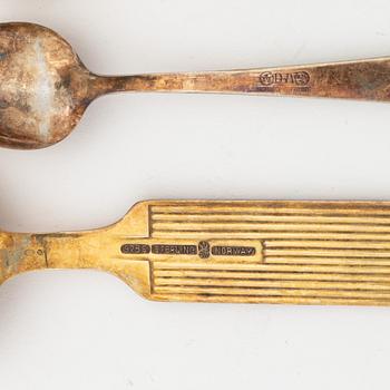 Bestick, 17 st, silver och emalj, Norge, 1900-talets mitt.