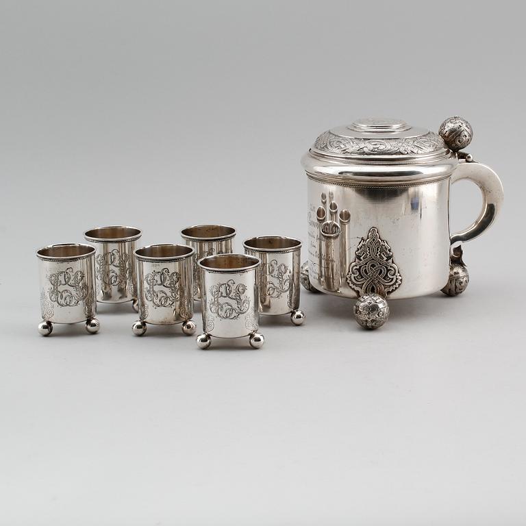 STOP samt BÄGARE, 6 st, silver, 1894/1895. Vikt ca 1244 gram.