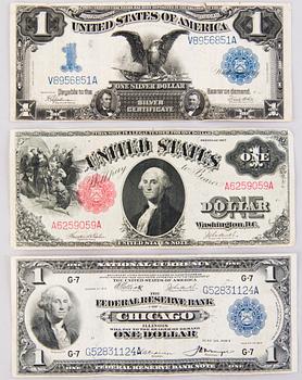 SEDLAR, 3 st, 1 dollar, USA, 1899-1918.