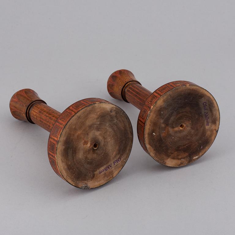 A pair of 1920s art déco wood candlesticks design Olof Ahlberg.