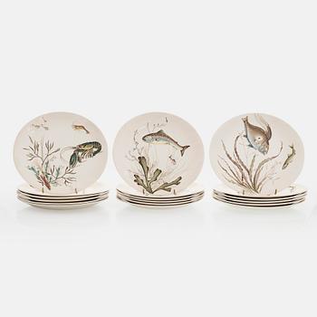18 “Fishes” plates, earthenware, Johnson Bros, England, first half/mid-20th century.