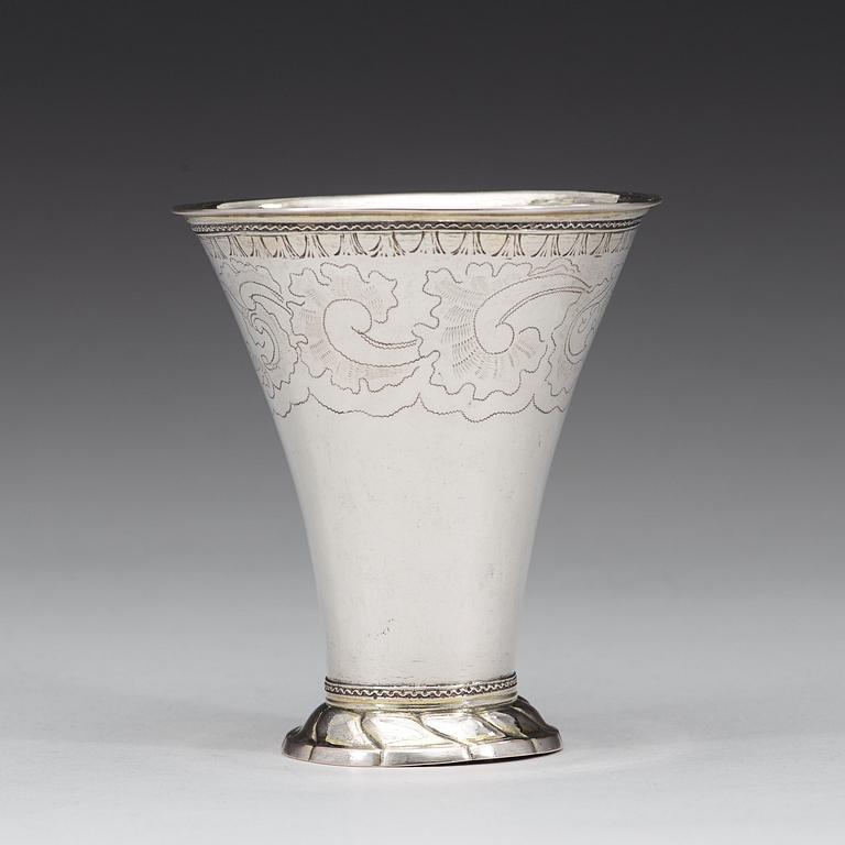 A Swedish 18th century parcel-gilt beaker, marks of Nils Grubb, Hudiksvall (1758-1785 (1790)).
