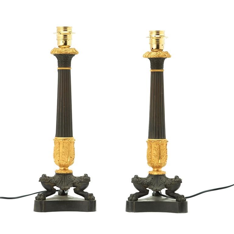 A pair of French 19th century table lamps.