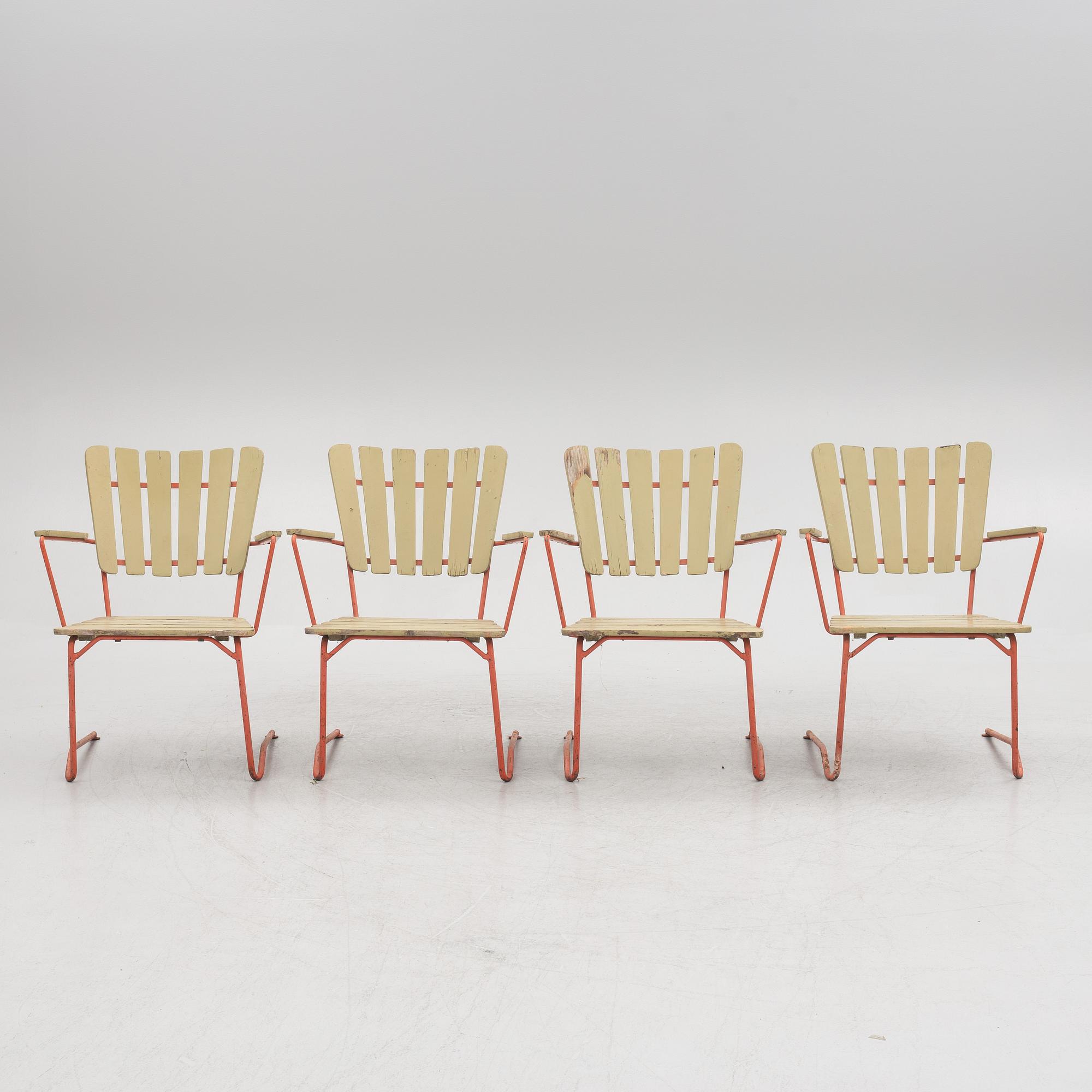 A set of four garden chairs, Arbrå stålmöbler, mid 20th century.