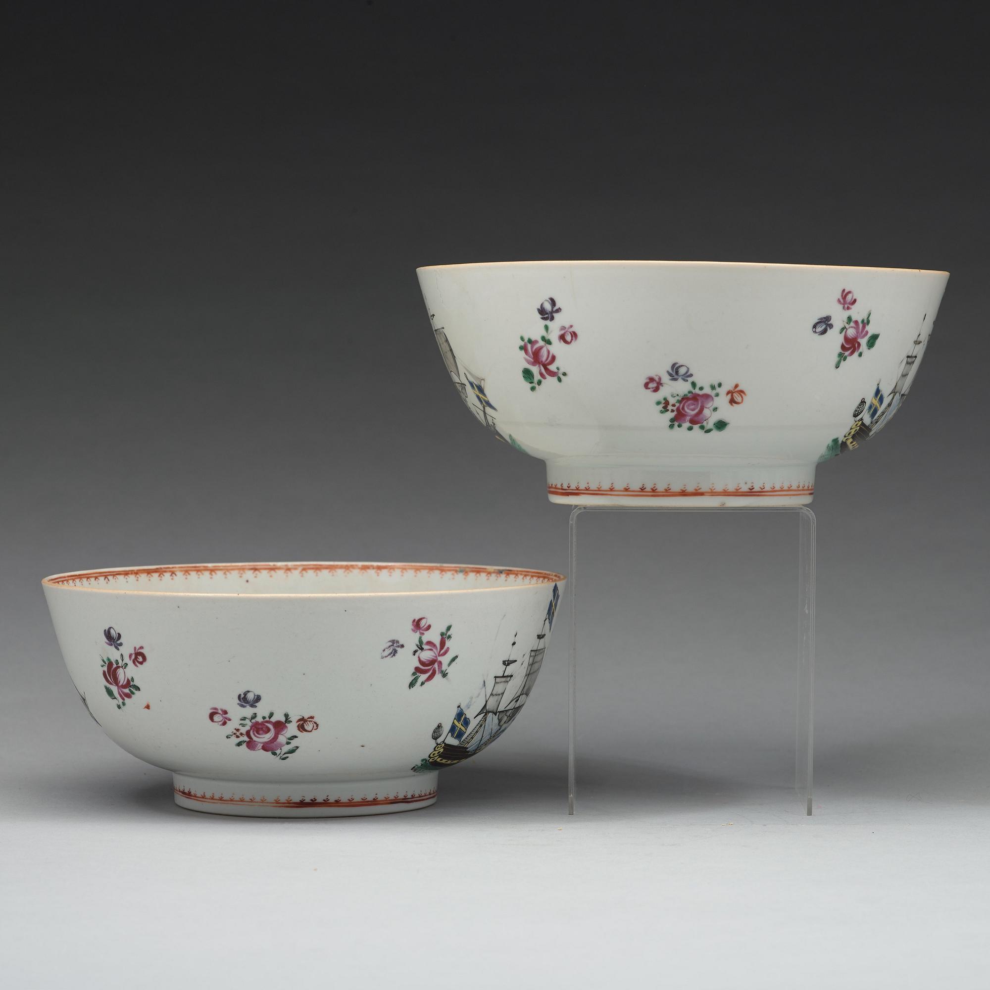 A pair of 'European Subject' punch bowls, Qing dynasty, Qianlong (1736-95).