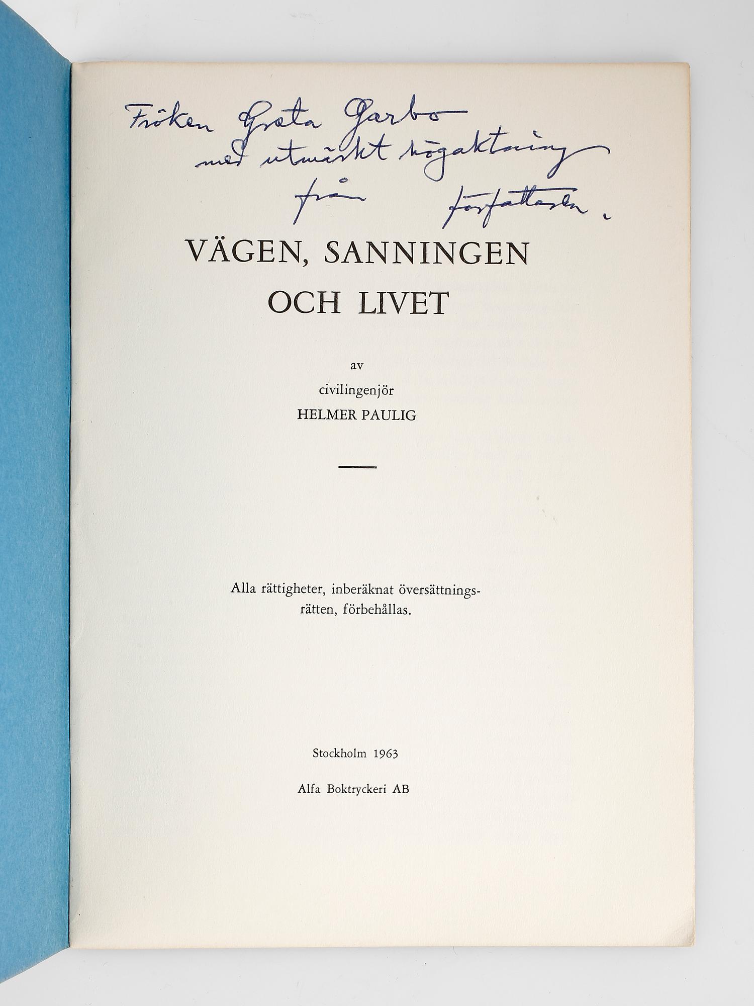 HÄFTEN, 2 st, från Greta Garbos estate, "Vägen, Sanningen och Livet".