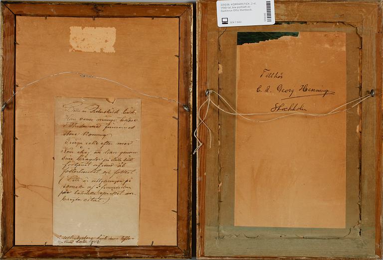 KOPPARSTICK, 2 st, 1700-tal, bla porträtt av Gustavus Otto Stenbock.