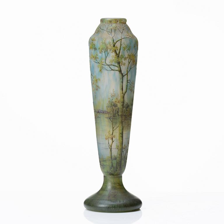 Daum, an Art Nouveau enamel painted cameo glass vase, Nancy France.