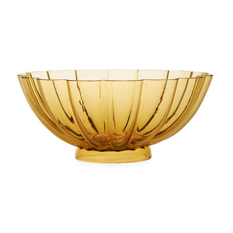 A Josef Hoffmann Wiener Werkstätte amber coloured glass bowl executed by Ed. Ludwig Moser & Söhne, Austria ca 1925.