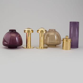 HANS-AGNE JAKOBSSON, three brass and glass candleholders, Markaryd.