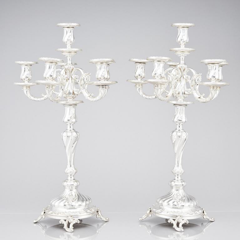 A pair of Swedish silver candelabra, mark of Gustaf Möllenborg (Carl Teodor Feron), Stockholm 1896.