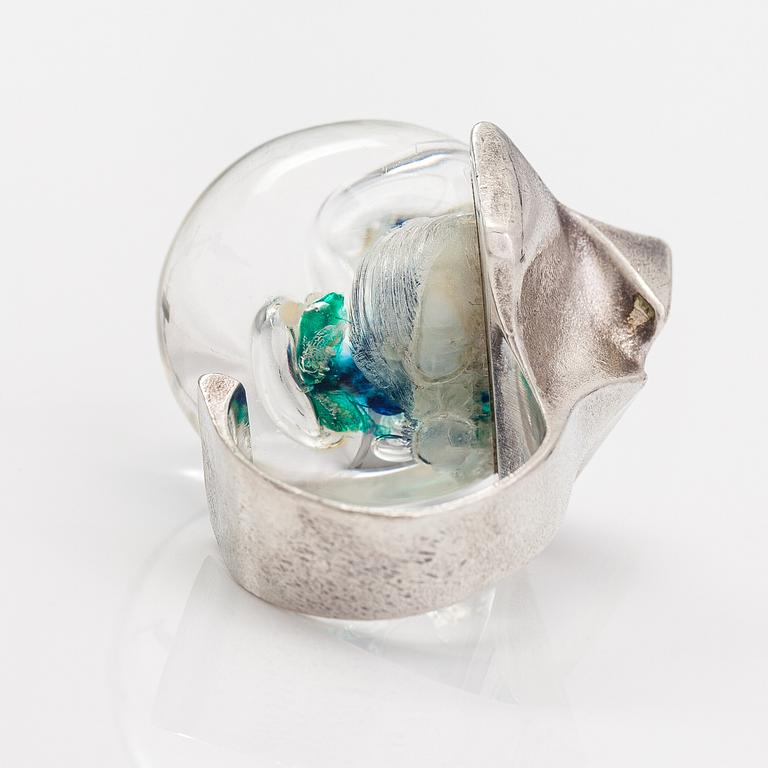 Björn Weckström, "Petrified lake", a sterling silver and acrylic ring. Lapponia 1973.