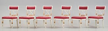 Six late Gustavian circa 1800 chairs.