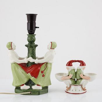 Hilma Persson-Hjelm, a candle stick/table lamp, and a salt cellar by Alf Wallander, Jugend, Sweden, ealry 20th century.