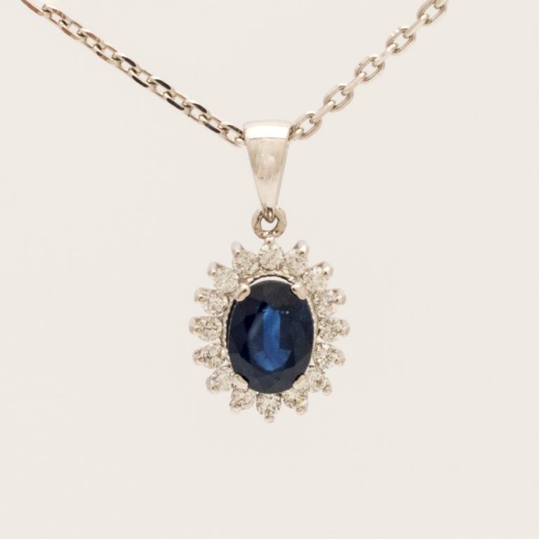 Necklace, 18K white gold with diamonds and sapphire.