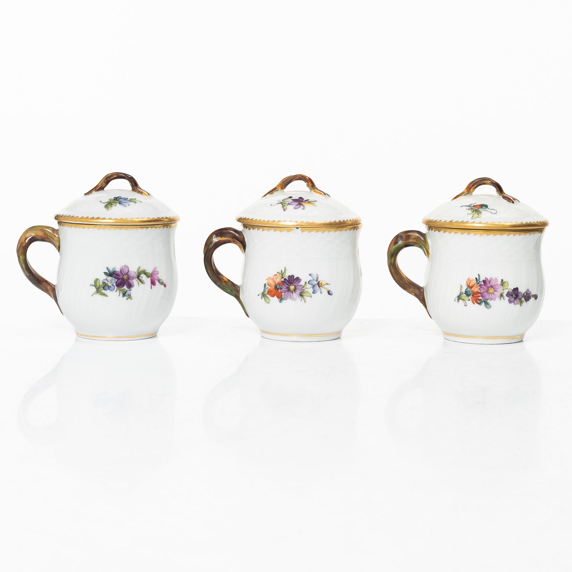 Royal Copenhagen, six cream cups, "Sachsisk Blomst", Denmark, 1889 - 1922.