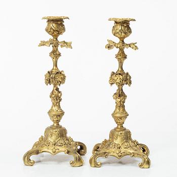 A pair of Oscarian brass candle sticks, Sweden, late 19th century.