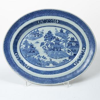 A group of five Chinese blue and white porcelain serving dishes, Qing dynasty, 18th century and around 1800.