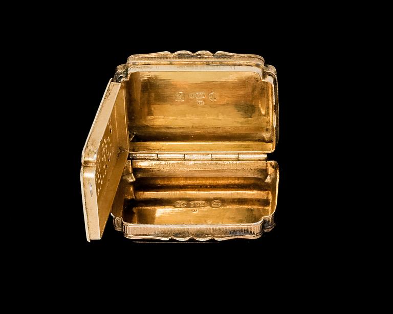 A 19th century English miniature box, 9k gold.