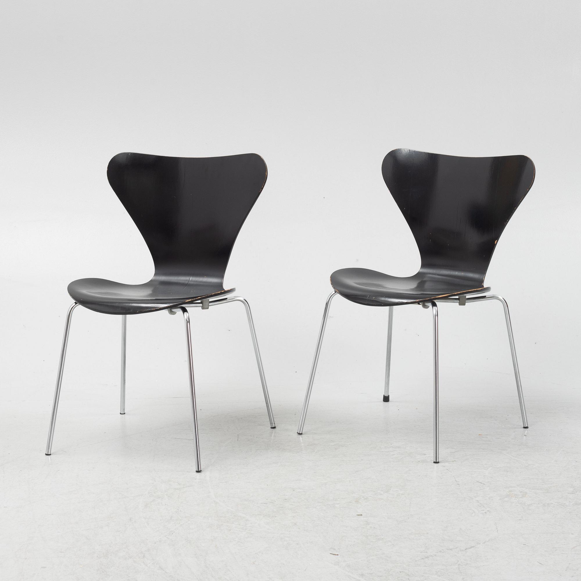 Arne Jacobsen, stolar sex st. "Sjuan", Fritz Hansen, Danmark, 1960- och 70-tal.