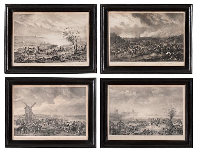 Alexander Clemens Wetterling & Carl Andreas Dahlström Efter, "Slaget vid Feiningen den 22 Aug 1796","Rehns öfvergång och Bendorffs intagande af General Bernadotte den 4 Julii 1796".