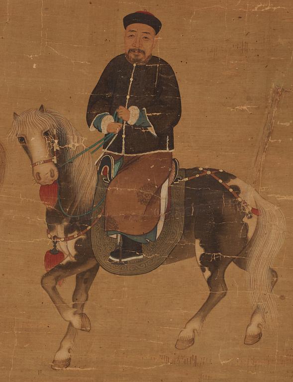 A large hand scroll of an imperial hunting part, Qing dynasty.