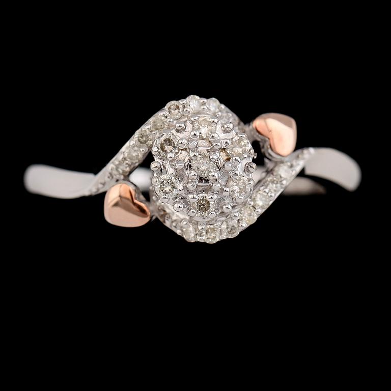 RING, 10K guld/sterling silver och diamanter ca 0.20 ct.