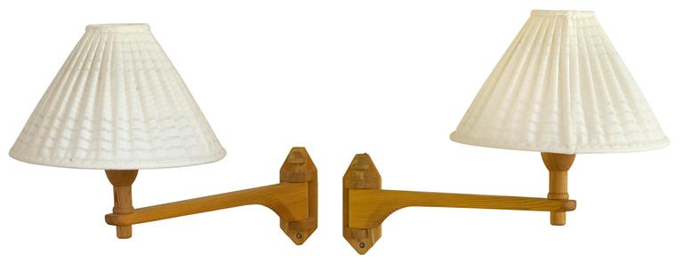 A PAIR OF PINE WALL LAMPS,