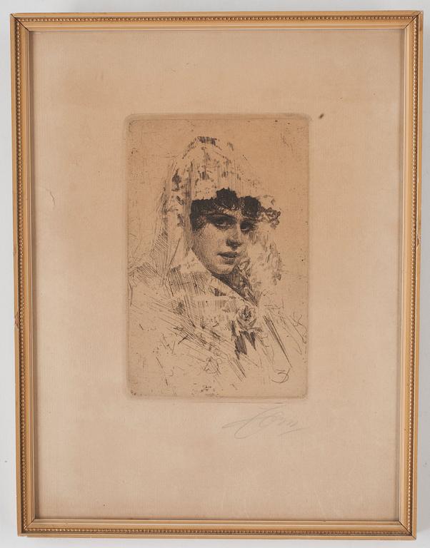 Anders Zorn, ANDERS ZORN, etching (III state of III), 1884, signed in pencil.