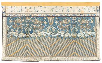 994. A Chinese five clawed dragon embroidered silk altar cloth, Qing dynasty, 19th century.