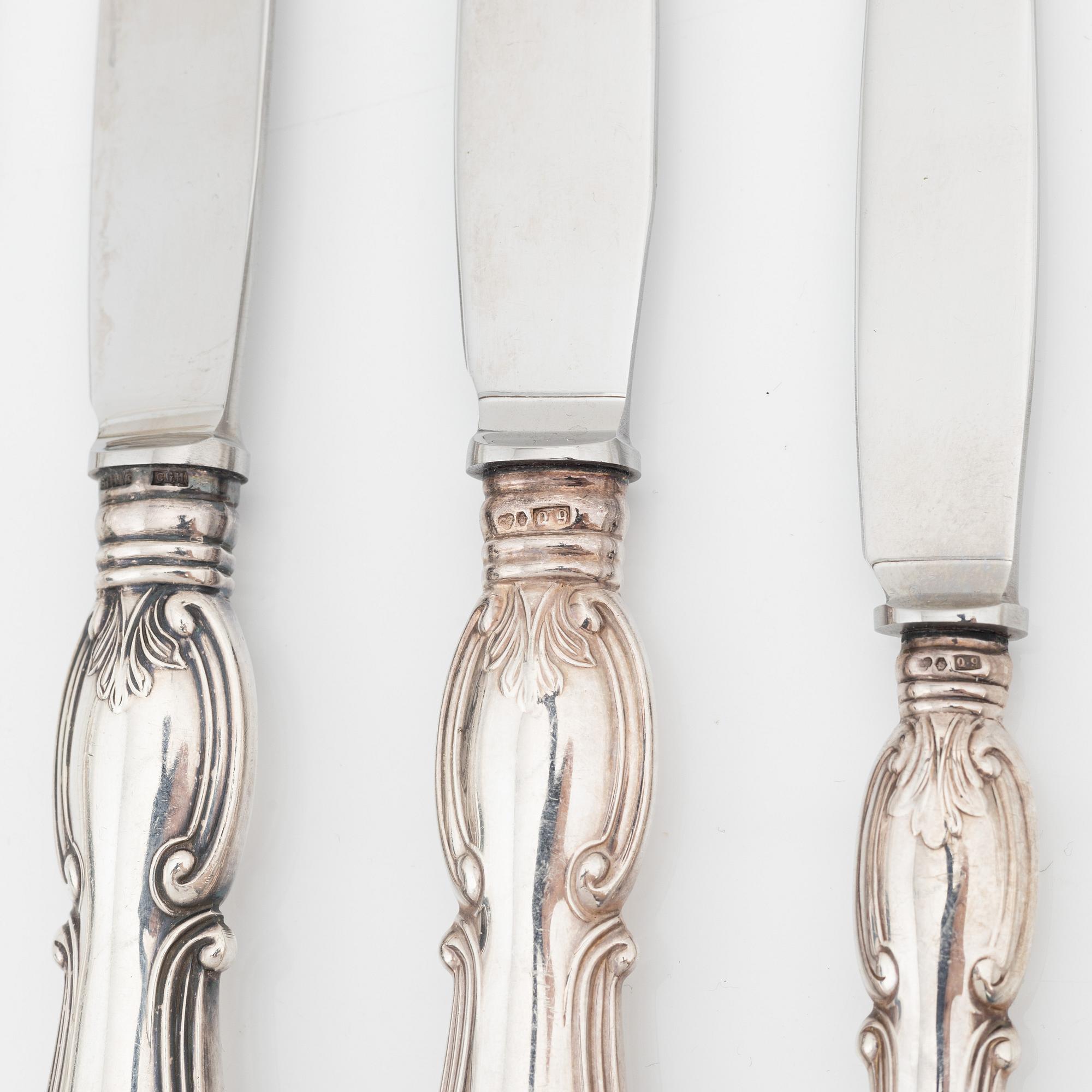 Bestickuppsättning, 48 delar, silver, modell "Olga", bl a CG Hallberg, Stockholm 1959.