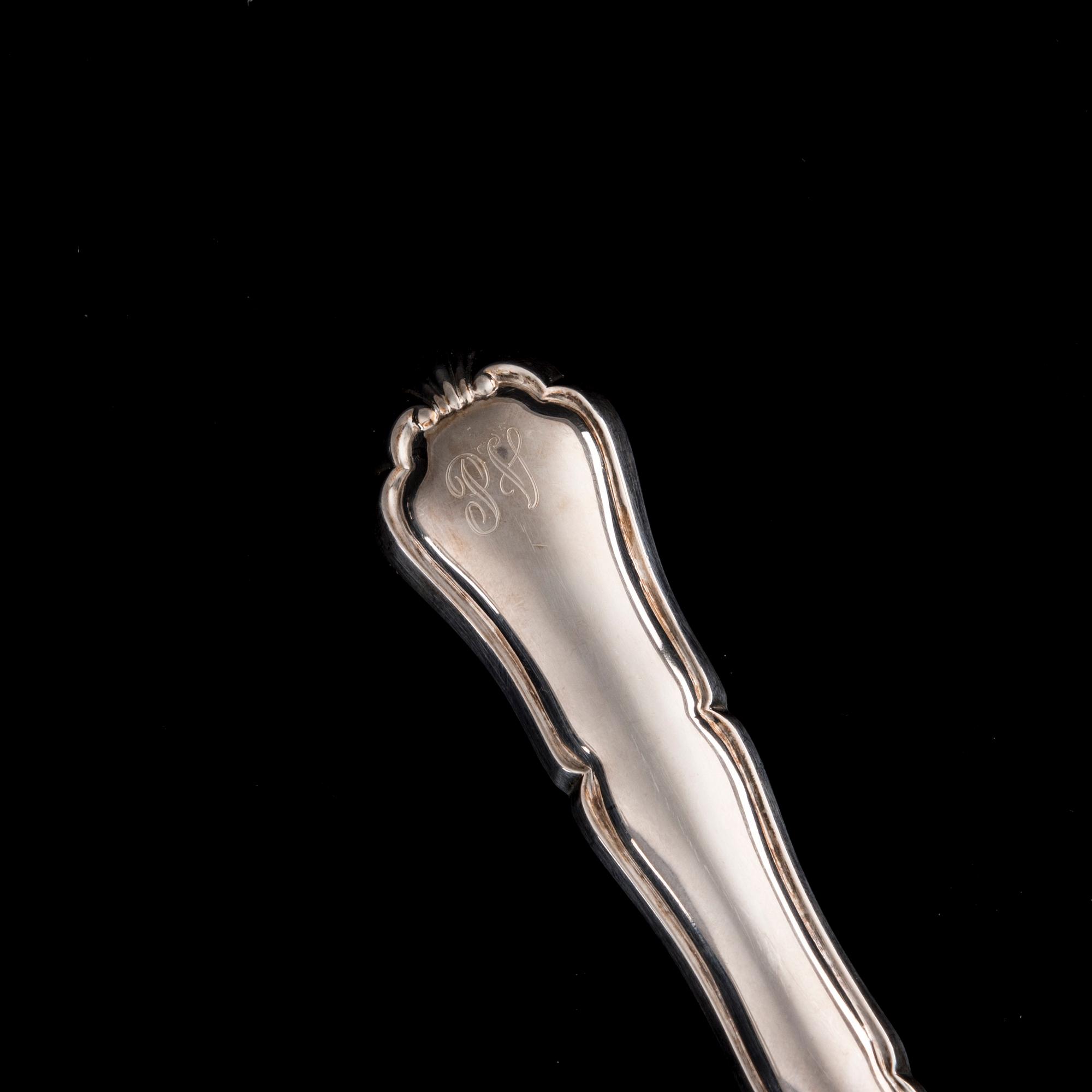 SERVERINGSBESTICK, 9 delar, silver, "Chippendale", bär diverse finska tillverkarstämplar, 1979-1999.