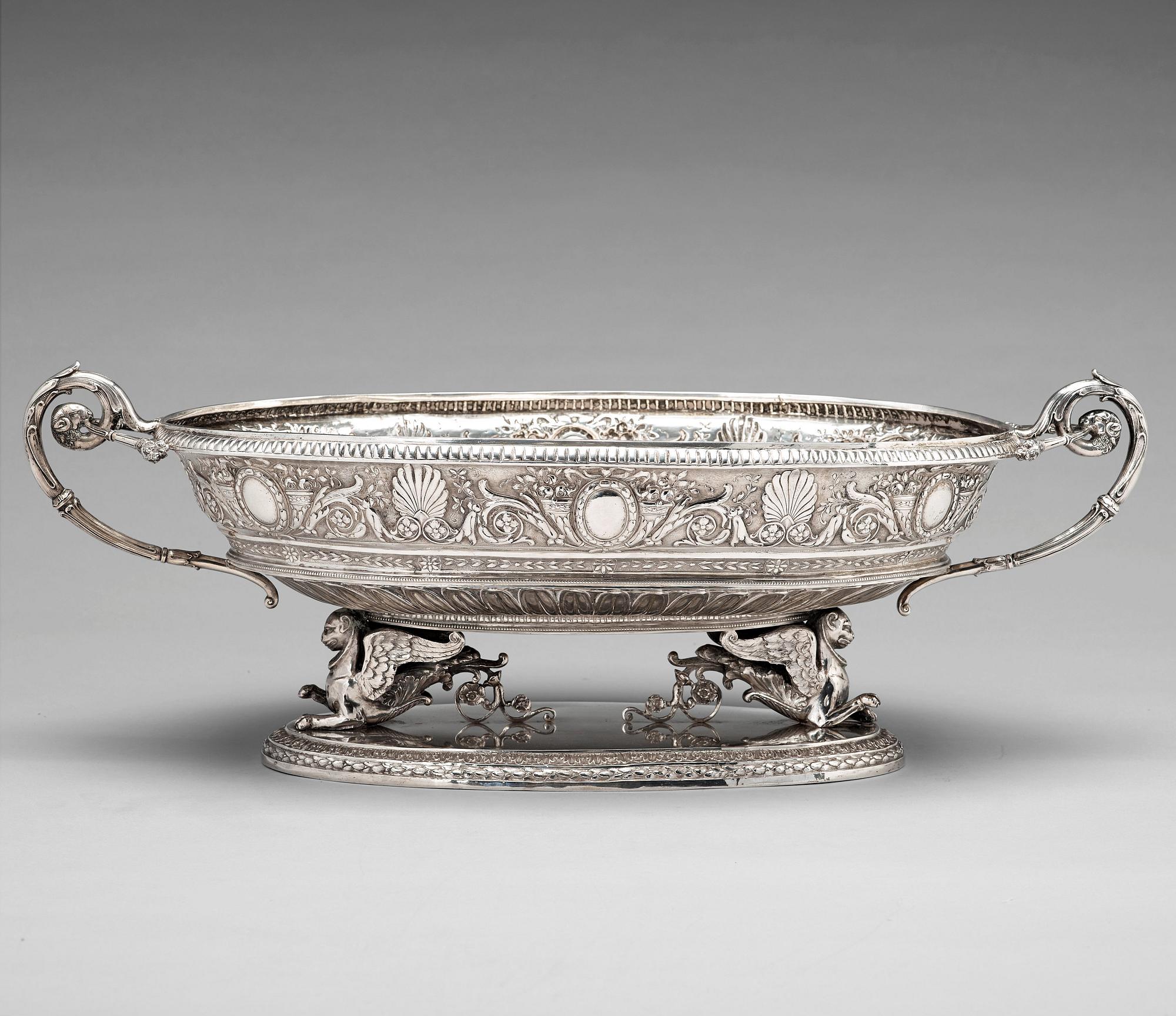 Jardiniere, silver, fantasistämplar, Hanau 1800-talets slut / 1900-talets början, sannolikt. Empire-stil.