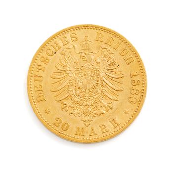 Guldmynt, Tyskland, Willhelm, 20 mark, Tyskland 1883.