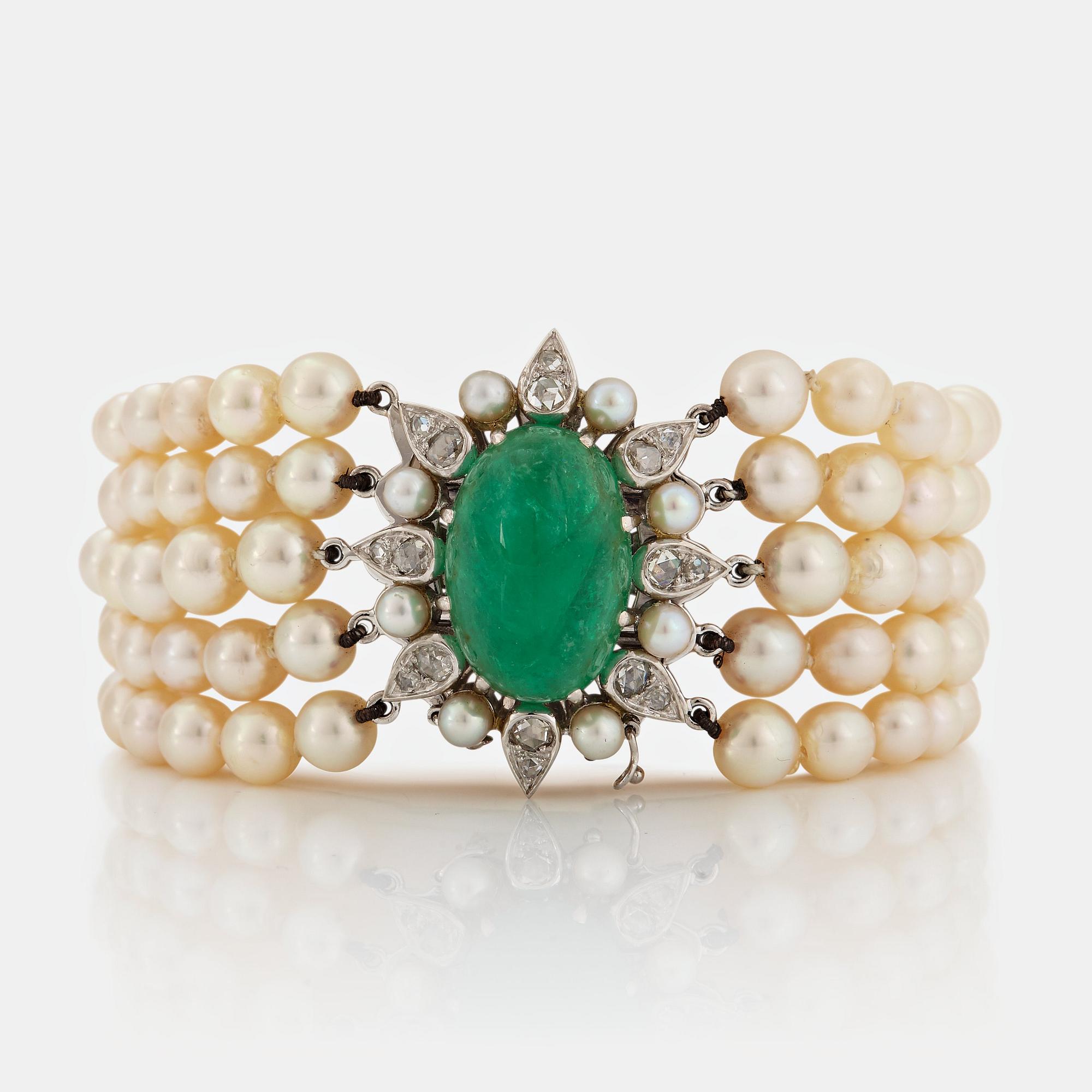 A five strand cultured pearl bracelet.