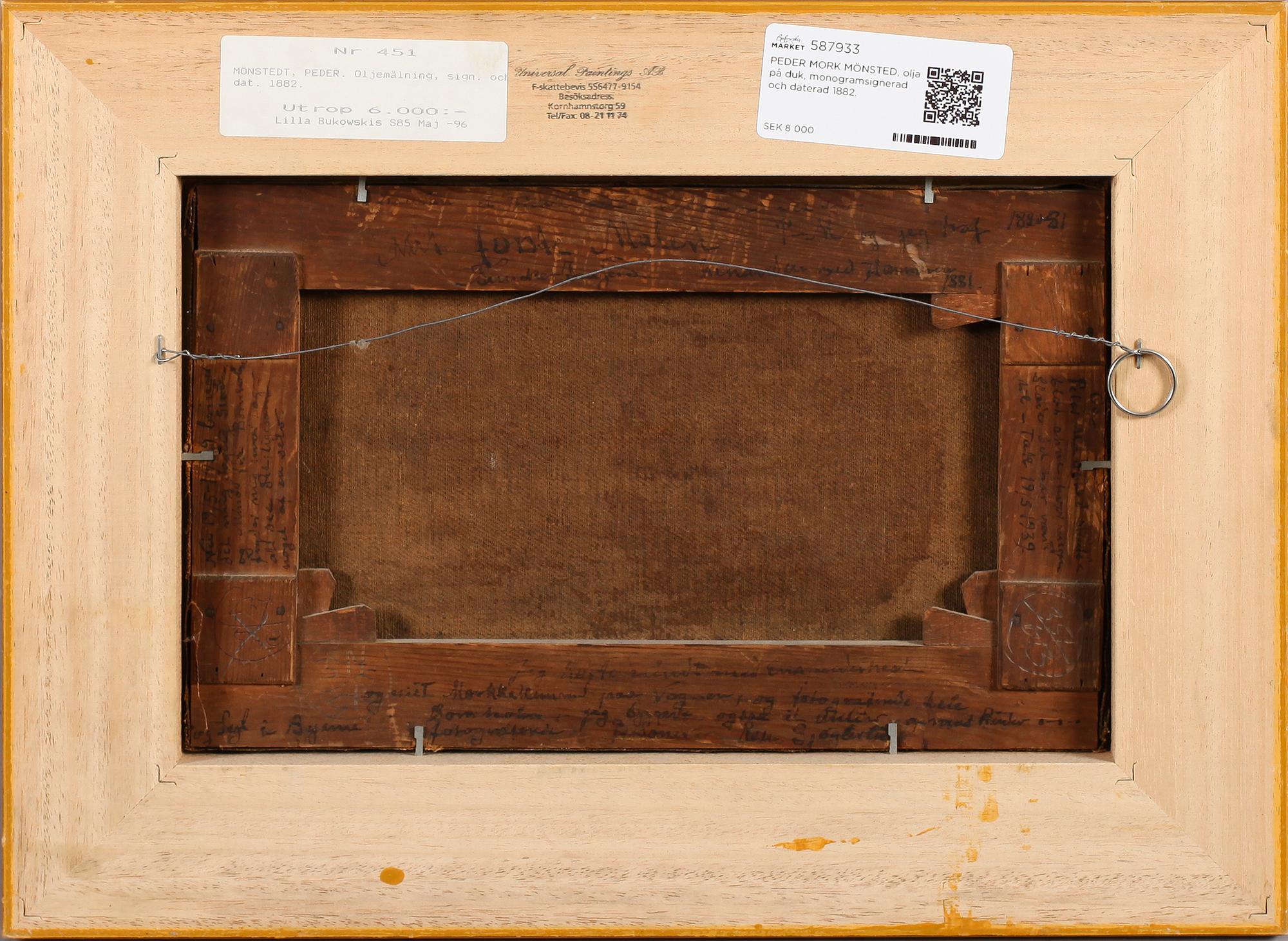 PEDER MORK MÖNSTED, olja på duk, monogramsignerad och daterad 1882.