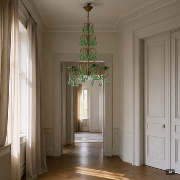 A chandelier, likely from Italy, circa 1950.