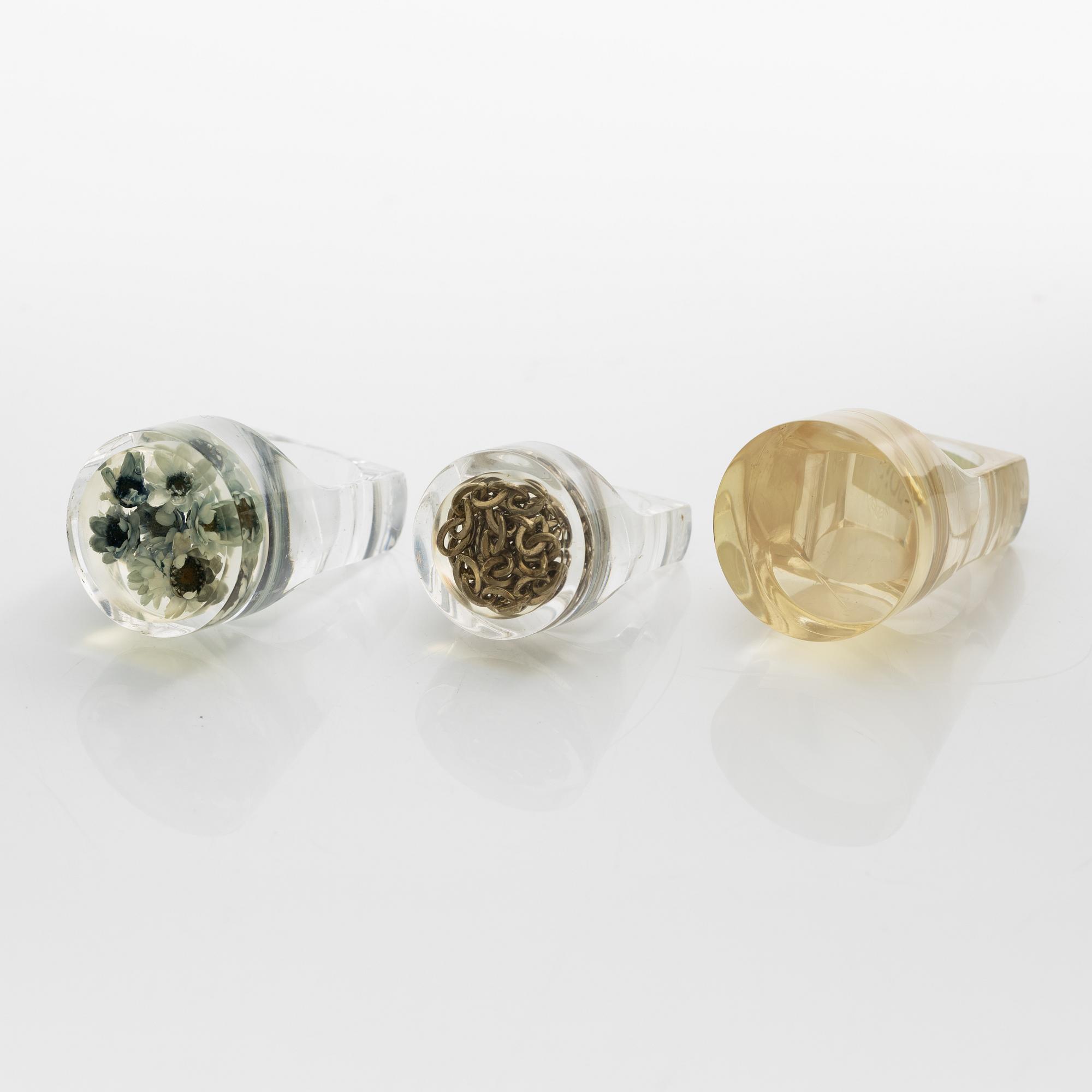 Siv Lagerström, three acrylic rings, 1970s.
